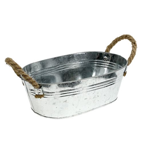 Floristik24 Tin bowl oval silver 30cm x 17cm x 10cm