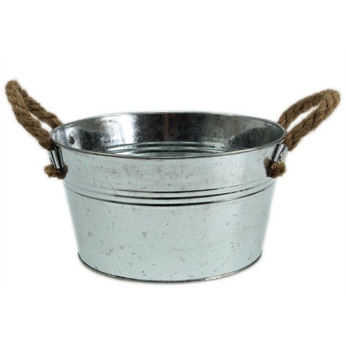 Floristik24 Sheet metal bowl with rope handles shiny Ø22cm