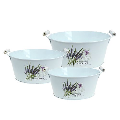 Floristik24 Metal bowls 3-set white with lavender motif
