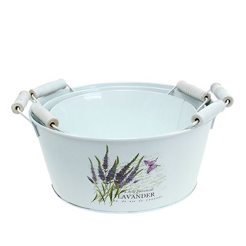 Floristik24 Metal bowls 3-set white with lavender motif