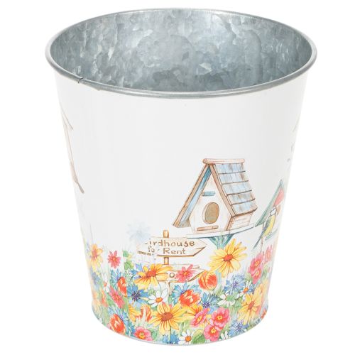 Product Tin pot with birdhouses, summer decoration, planter H14.5cm Ø13.5cm
