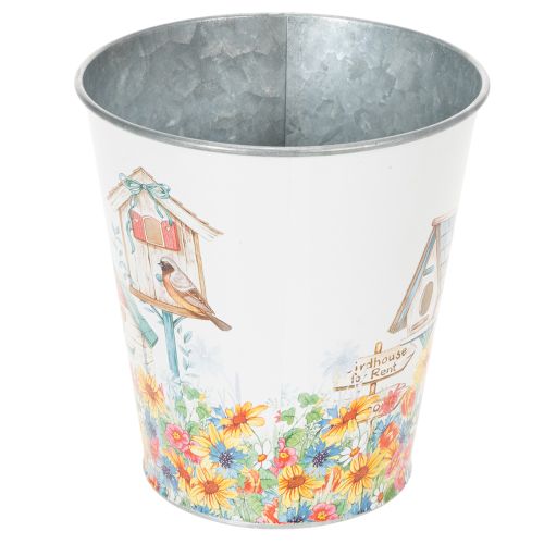 Product Tin pot with birdhouses, summer decoration, planter H14.5cm Ø13.5cm