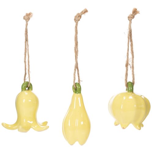 Product Ceramic flower pendants, cheerful design, floral pattern, spring decoration, 9cm, 6 pieces