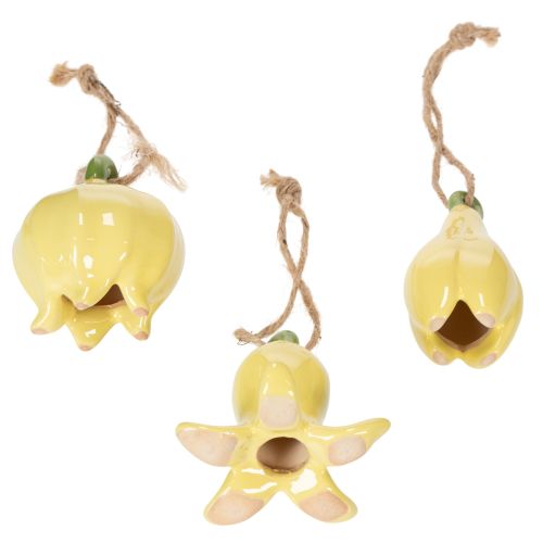 Product Ceramic flower pendants, cheerful design, floral pattern, spring decoration, 9cm, 6 pieces