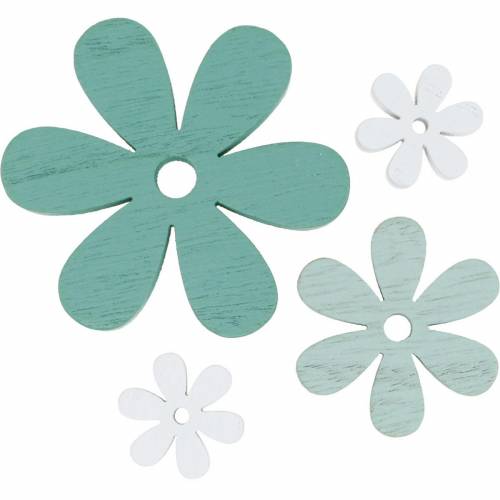 Floristik24 Scatter decoration flower green, mint, white wooden flowers for scattering 29 pcs