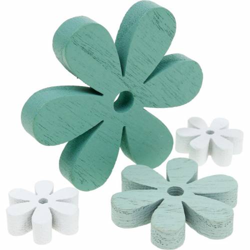 Floristik24 Scatter decoration flower green, mint, white wooden flowers for scattering 29 pcs