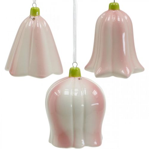 Floristik24 Blossom bell to hang pink, cream blossom ceramic H8.5cm 3pcs