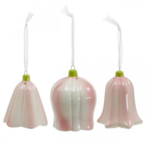 Floristik24 Blossom bell to hang pink, cream blossom ceramic H8.5cm 3pcs