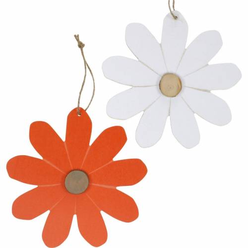 Floristik24 Flower pendant, decorative flowers orange and white, wooden decoration, summer, decorative flowers 8 pieces