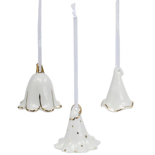 Floristik24 Flower bell for hanging White, Gold 4,5cm - 5cm 3pcs