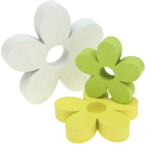 Floristik24 Wooden flower white/yellow/green 3cm - 5cm 48 pcs