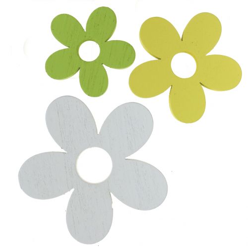 Floristik24 Wooden flower white/yellow/green 3cm - 5cm 48p