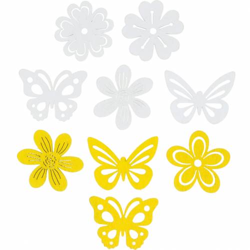 Flowers and butterflies for scattering yellow, white wooden scatter decoration spring decoration 72 pcs