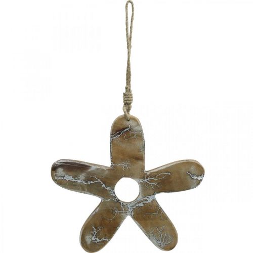 Product Flower to hang, wooden decoration with pattern, spring decoration natural, white H19.5cm
