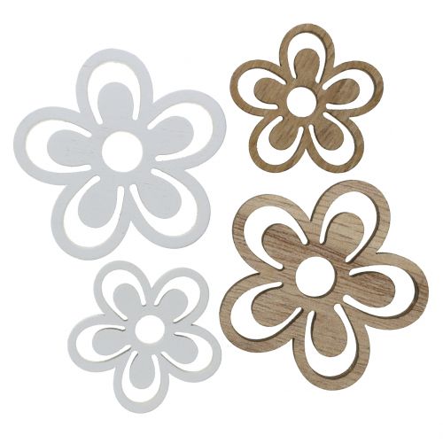 Floristik24 Wooden flower white/nature 3cm - 4.5cm 48p