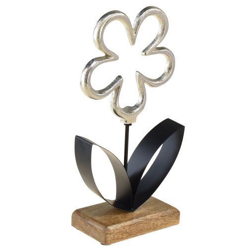 Floristik24 Flower Metal Decoration Silver Black Wooden Base 15×30cm