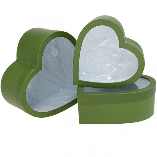 Floristik24 Flower Gift Box Heart Flowerbox Green 24/21.5/19cm Set of 3