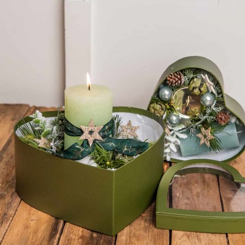 Floristik24 Flower Gift Box Heart Flowerbox Green 24/21.5/19cm Set of 3