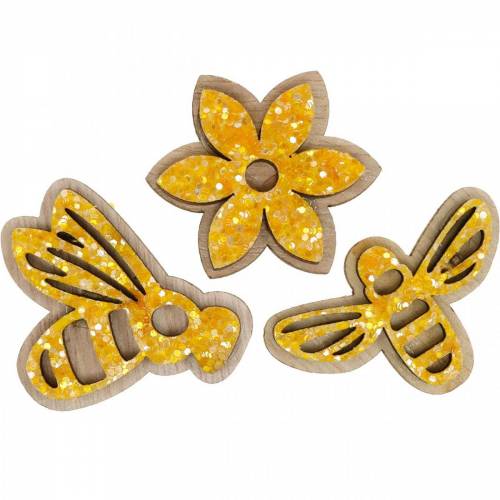 Floristik24 Flowers and bees to sprinkle orange wood sprinkle decoration spring 36pcs