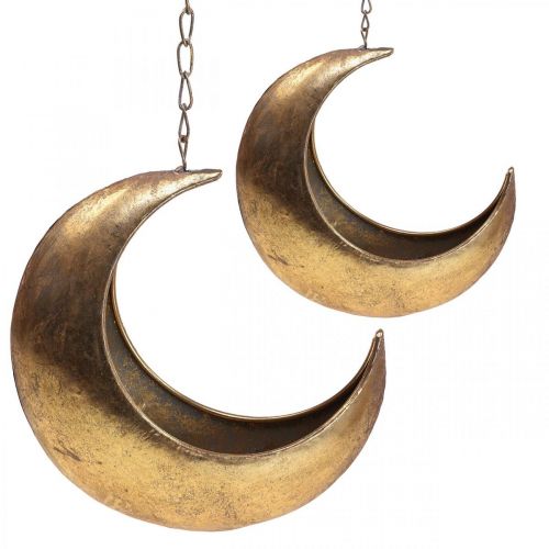 Product Hanging basket moon deco gold vintage deco 32/22cm set of 2