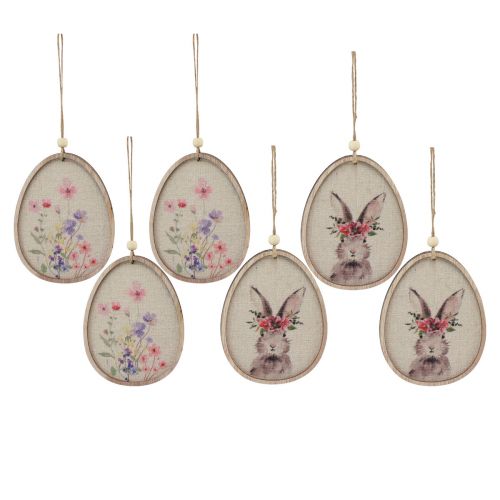 Flower picture rabbit in egg Easter eggs decoration wood 9.5×12cm 6 pcs