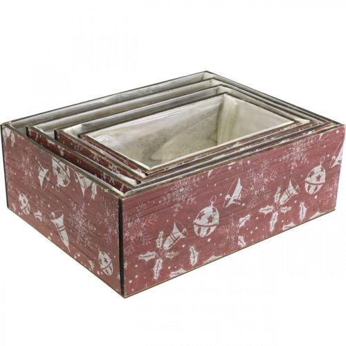 Product Flower box Christmas planter wood red set of 4