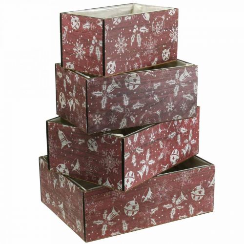 Product Flower box Christmas planter wood red set of 4