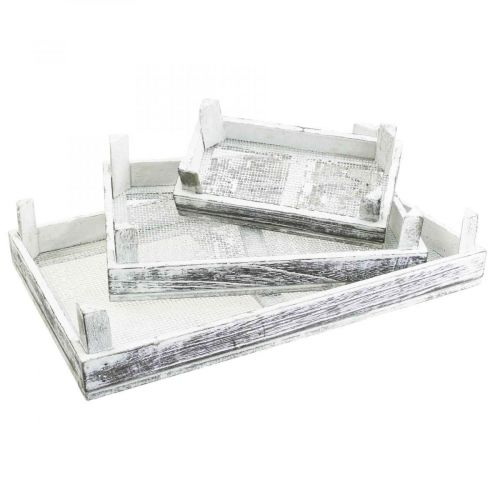 Decorative tray wood shabby chic arrangement underlay set of 3