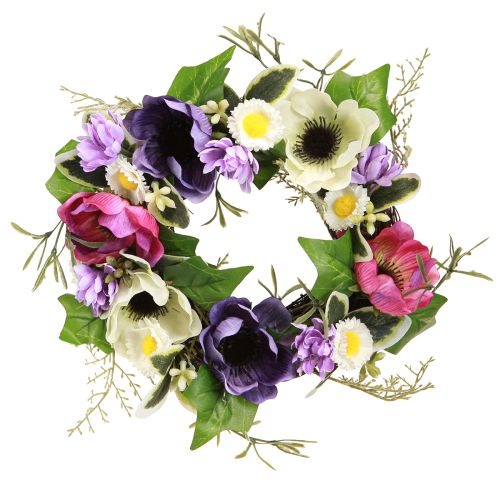 Artificial Flower Wreath Anemones Daisies Purple White Ø25cm