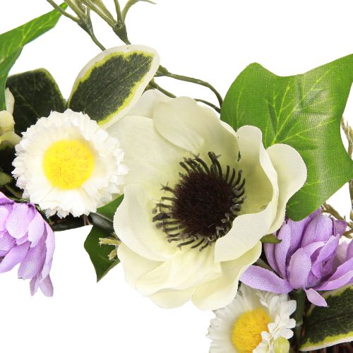 Product Artificial Flower Wreath Anemones Daisies Purple White Ø25cm