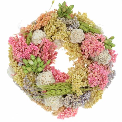 Floristik24 Decorative wreath of dry grass and artificial flowers colored Ø20cm