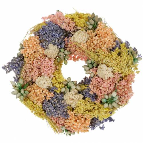Floristik24 Decorative wreath of dry grass and artificial flowers salmon 20cm