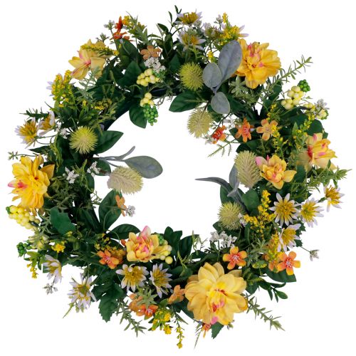 Door wreath wall decoration flowers dahlias banksia yellow Ø35cm