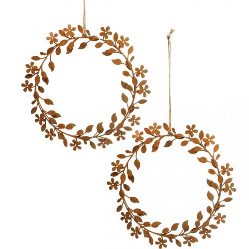 Product Flower wreath metal decoration rust look wreath spring decoration Ø20cm 3pcs