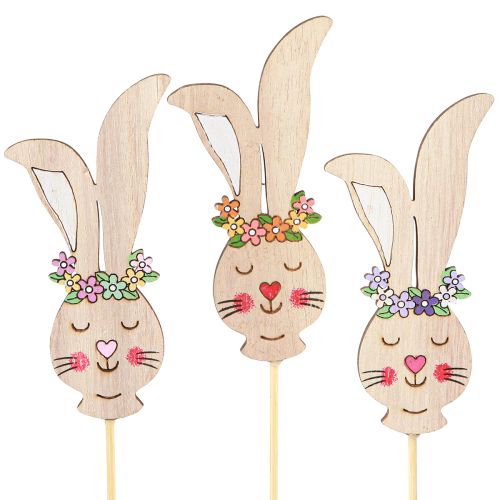 Product Flower Stick Wooden Decoration Rabbit Head on Stick 11cm 12 Pcs