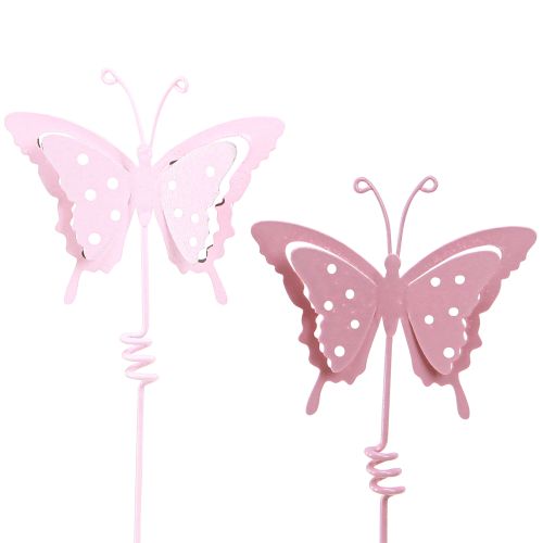 Product Flower Stick Butterfly Metal Pink L24cm 12 Pcs