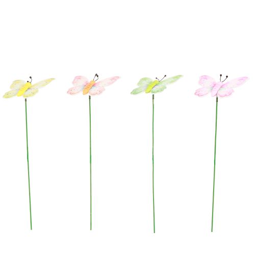 Product Flower Stick Butterfly Pink Green Orange 8x5.5cm 16 pcs