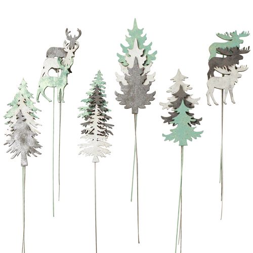 Floristik24 Pot stakes Christmas Deer and Firs 3 colours H7-10cm 18 pcs