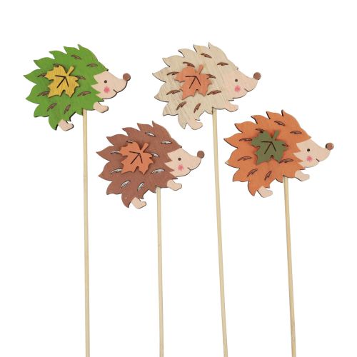 Flower plug wooden hedgehog decoration brown green 8×6cm 12pcs