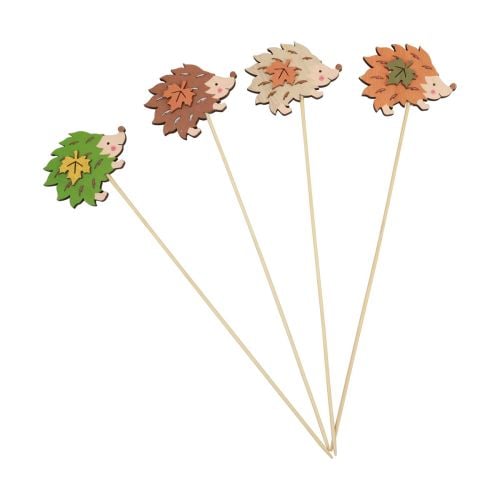 Flower plug wooden hedgehog decoration brown green 8×6cm 12pcs