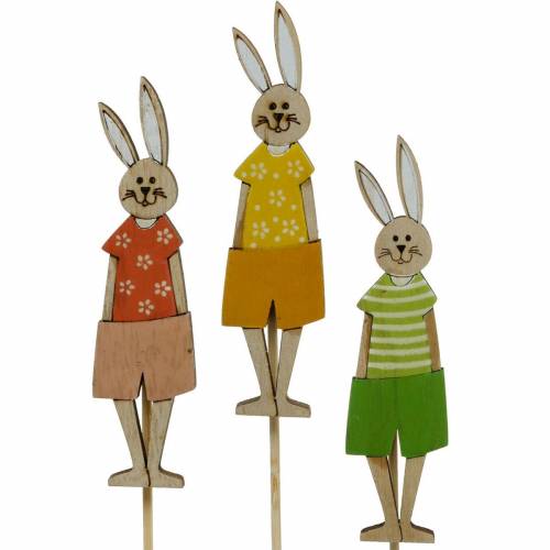 Floristik24 Flower plug Easter bunny on a stick Wooden bunny decoration plug Easter decoration 9pcs