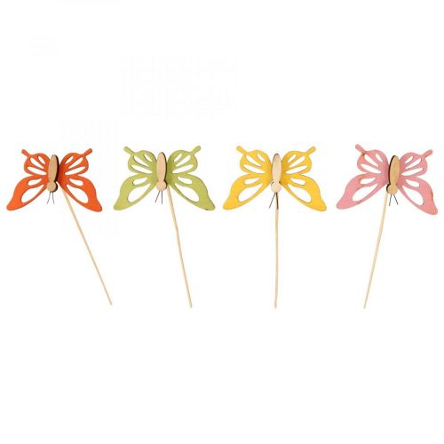 Flower plug butterfly deco wood colored 8.5cm 12pcs