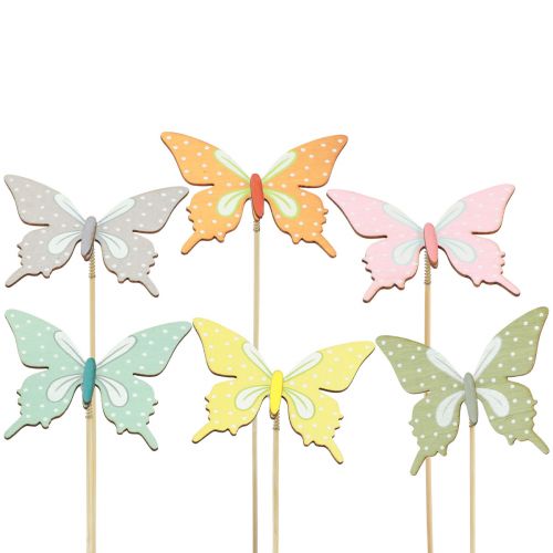 Floristik24 Flower plug butterfly wood with feather 8x7cm 12pcs