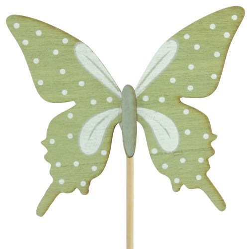 Product Flower plug butterfly wood with feather 8x7cm 12pcs