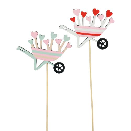 Product Flower Stick Wheelbarrow Wooden Hearts Colored 9x6.5cm 12 Pcs