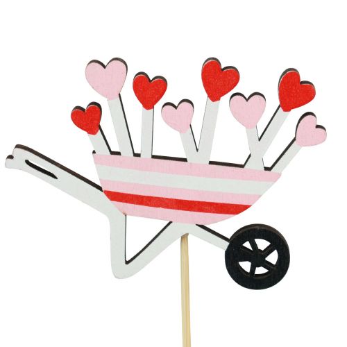 Product Flower Stick Wheelbarrow Wooden Hearts Colored 9x6.5cm 12 Pcs