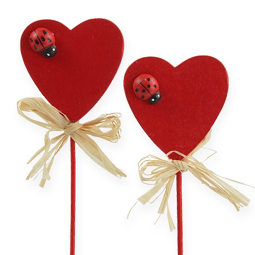 Floristik24 Wooden heart on a stick red 4.5cm 24pcs