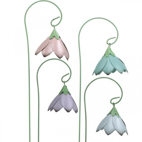 Floristik24 Bell flowers for sticking, metal flowers, spring plugs L34cm pink, purple, blue, white set of 4