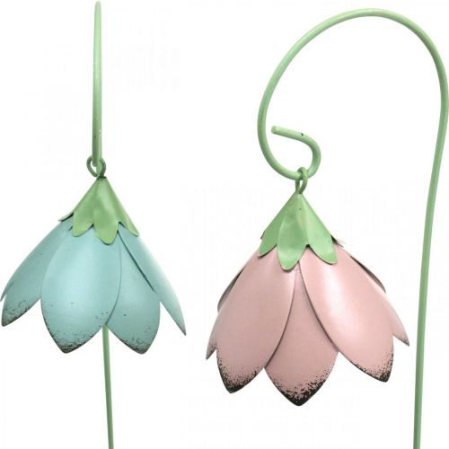 Bellflowers for sticking, metal flowers, spring plugs L34cm pink, purple, blue, white set of 4