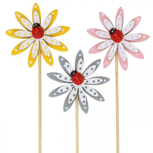 Deco plugs flowers with ladybugs spring decoration wood Ø5cm 18p